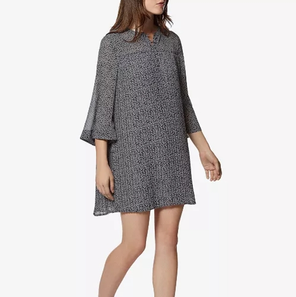 Avec Les Filles Sz S Microfloral Printed Pleated Shirt Flowy Shift Dress - Picture 16 of 16